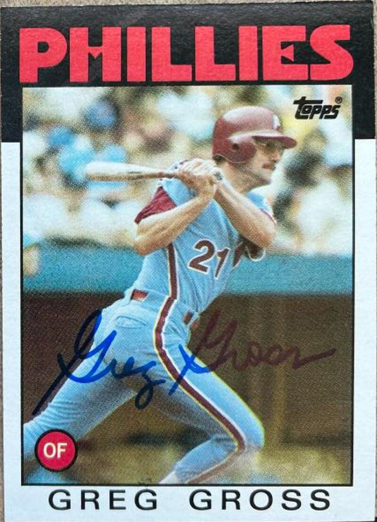 Greg Gross Autographed 1986 Topps #302 Philadelphia Phillies Card