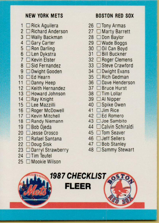 1987 Fleer #654 Checklist 1-95 NM New York Mets/Boston Red Sox/Houston Astros/California Angels 
