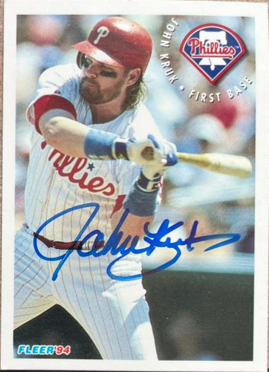 John Kruk Autographed 1994 Fleer Atlantic Gas #15 Philadelphia Phillies Card