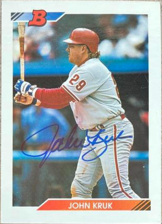 John Kruk Autographed 1992 Bowman #541 Philadelphia Phillies Card