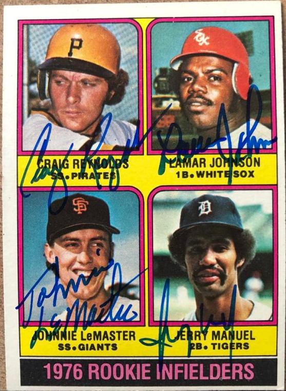 Craig Reynolds, Lamar Johnson, Johnnie LeMaster & Jerry Manuel Autographed 1976 Topps #596