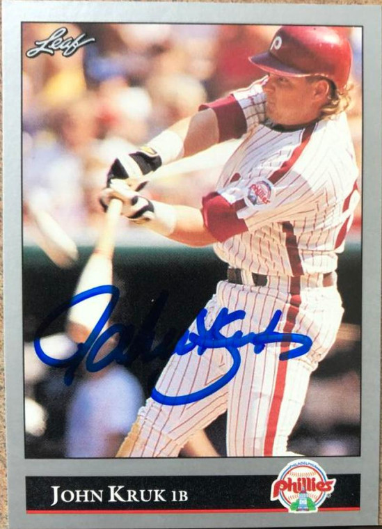 John Kruk Autographed 1992 Donruss Leaf Previews #8 Philadelphia Phillies Card