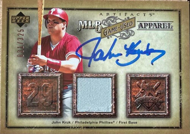 John Kruk Autographed 2006 Upper Deck Artifacts MLB Game-Used Apparel #MLB-JK SN 031/325 Philadelphia Phillies Card