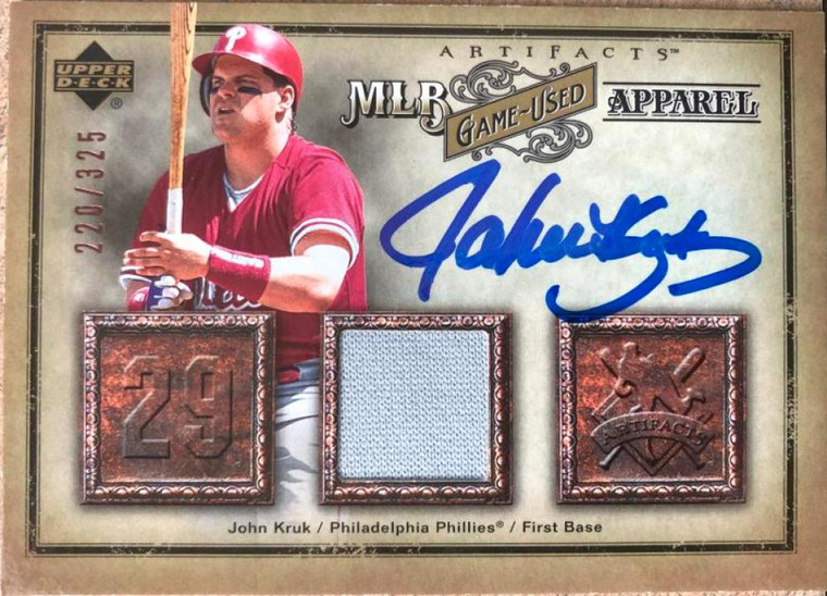 John Kruk Autographed 2006 Upper Deck Artifacts MLB Game-Used Apparel #MLB-JK SN 220/325