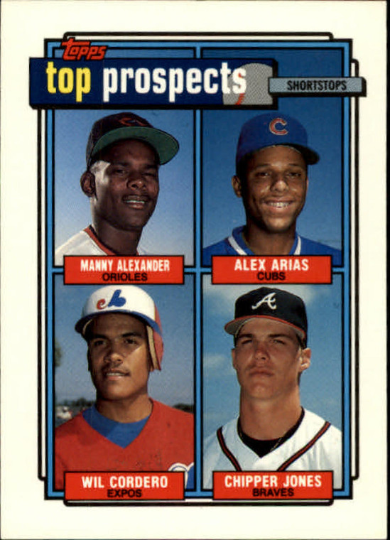 SOLD 28181 1992 Topps #551 Manny Alexander/Alex Arias/Wil Cordero/Chipper Jones UER VG Baltimore Orioles/Chicago Cubs/Montreal Expo