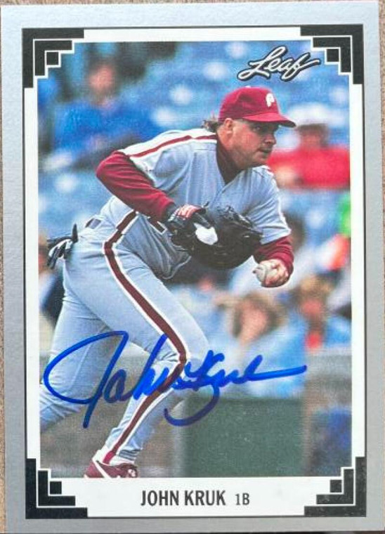 John Kruk Autographed 1991 Leaf #689 Philadelphia Phillies Card