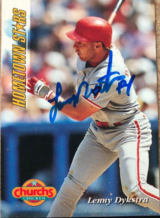 Lenny Dykstra Autographed 1994 Pinnacle Church's Chicken Hometown Stars #8