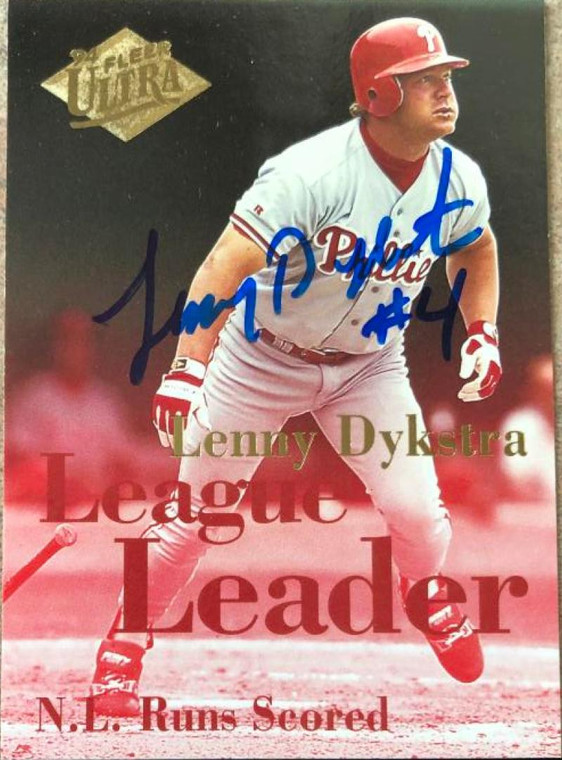 Lenny Dykstra Autographed 1994 Fleer Ultra League Leader #7