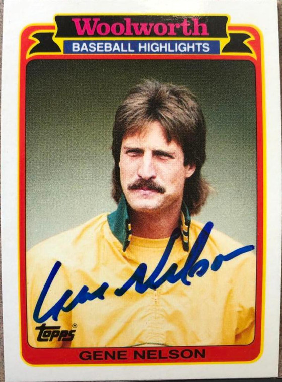 Gene Nelson Autographed 1989 Topps Woolworth's Baseball Highlights #16 Oakland Athletics Card