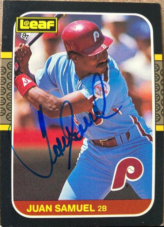 Juan Samuel Autographed 1987 Leaf #132 Philadelphia Phillies Card