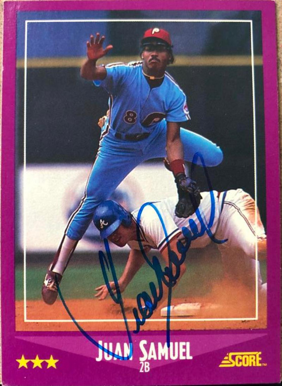 Juan Samuel Autographed 1988 Score #32 Philadelphia Phillies Card