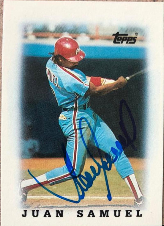Juan Samuel Autographed 1988 Topps Major League Leaders Mini's #66
