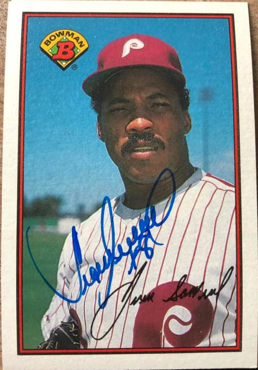 Juan Samuel Autographed 1989 Bowman #405 Philadelphia Phillies Card