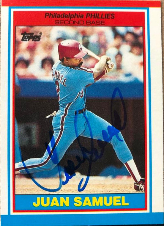 Juan Samuel Autographed 1989 Topps UK Mini's #66 Philadelphia Phillies Card