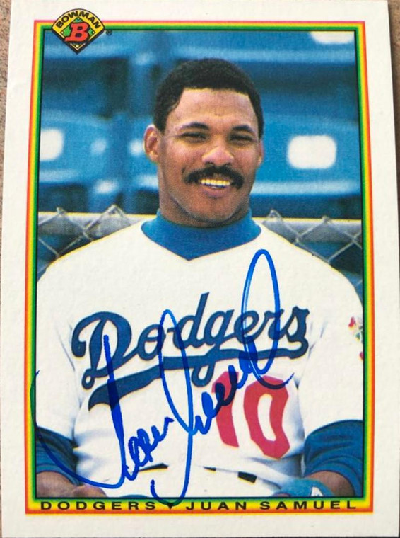 Juan Samuel Autographed 1990 Bowman #91 Los Angeles Dodgers Card