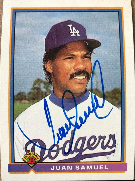 Juan Samuel Autographed 1991 Bowman #596 Los Angeles Dodgers Card