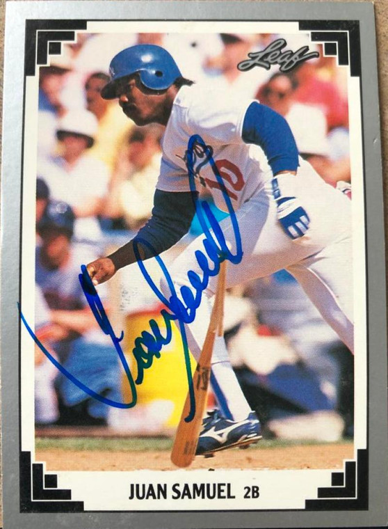 Juan Samuel Autographed 1991 Leaf #10 Los Angeles Dodgers Card