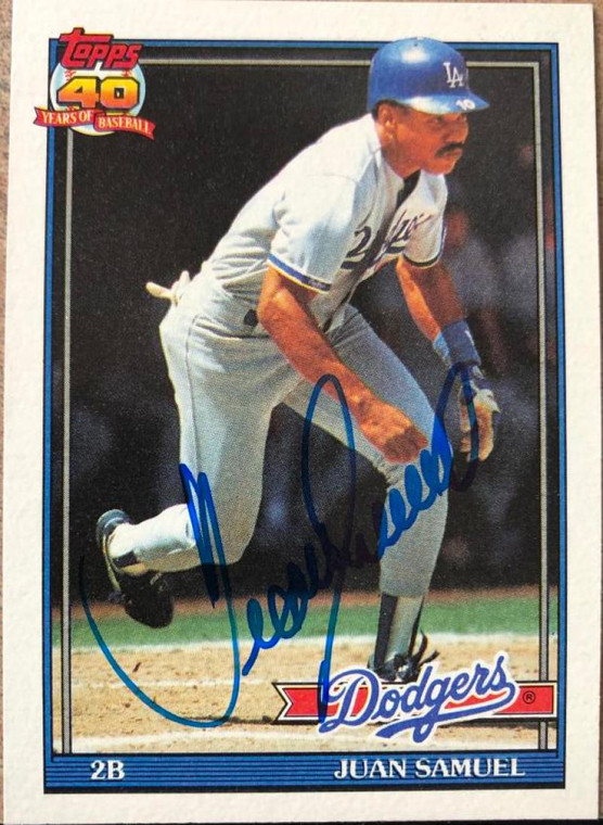 Juan Samuel Autographed 1991 Topps #645 Los Angeles Dodgers Card