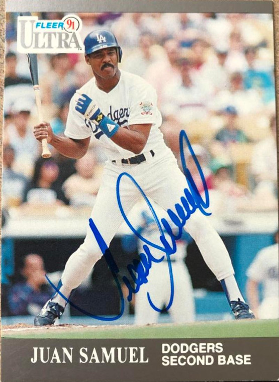 Juan Samuel Autographed 1991 Fleer Ultra #168 Los Angeles Dodgers Card