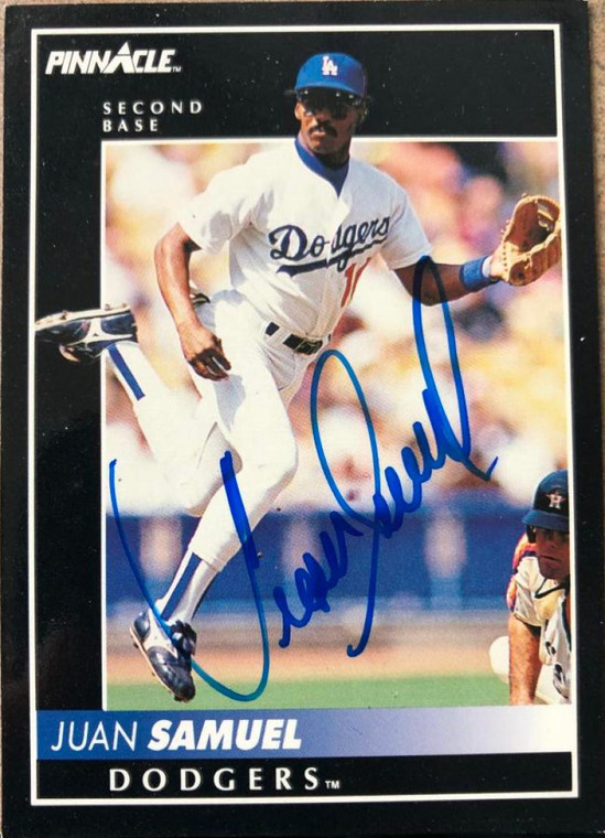 Juan Samuel Autographed 1992 Pinnacle #99 Los Angeles Dodgers Card
