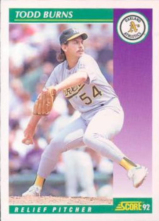 1992 Score #341 Todd Burns VG  Oakland Athletics 
