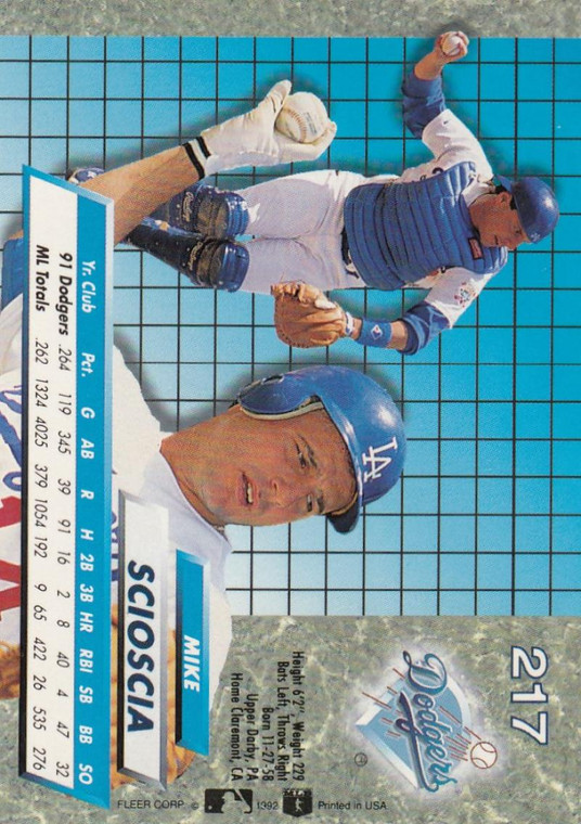 1992 Ultra #217 Mike Scioscia VG Los Angeles Dodgers 