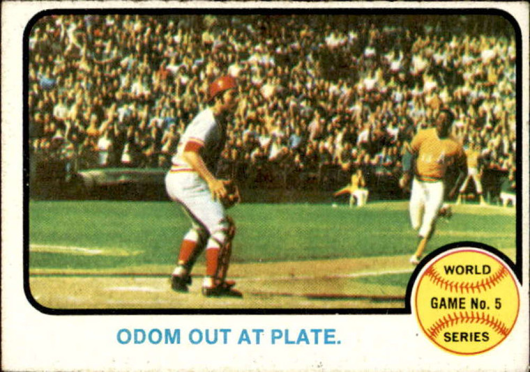 SOLD 97751 1973 Topps #207 World Series Game 5 Odom out at Plate. VG Oakland Athletics 