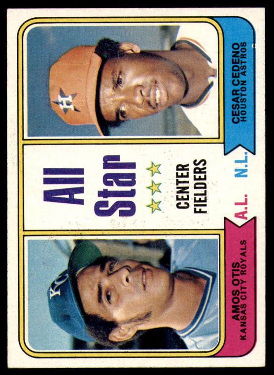 1974 Topps #337 Amos Otis/Cesar Cedeno All-Star Center Fielders VG Kansas City Royals/Houston Astros 