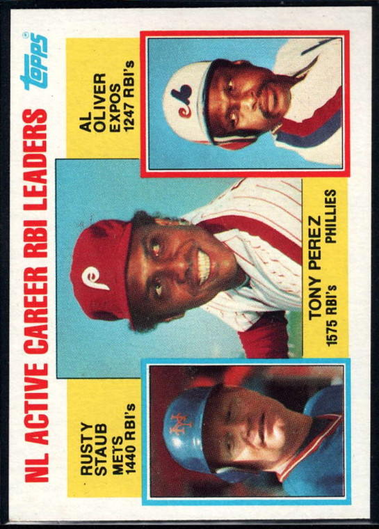 1984 Topps #704 Tony Perez/Rusty Staub/Al Oliver NL Active Career RBI Leaders VG New York Mets/Philadelphia Phillies/Mon