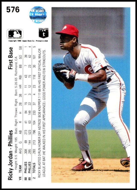 1990 Upper Deck #576 Ricky Jordan VG Philadelphia Phillies 