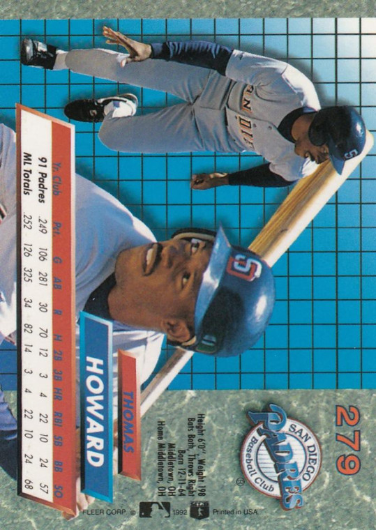 1992 Ultra #279 Thomas Howard VG San Diego Padres 