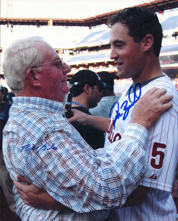 Pat Burrell and Bill Giles Autographed Phillies 8 x 10  Photo