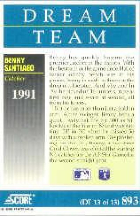 1991 Score #893 Benito Santiago DT VG San Diego Padres 