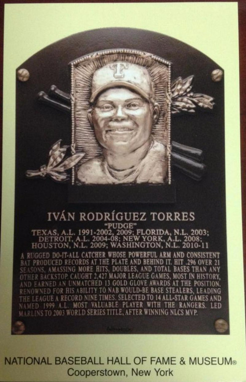 Ivan Rodriguez Stamped and Canceled Hall of Fame Gold Plaque Postcard