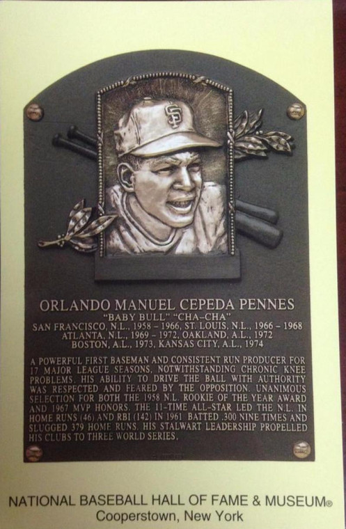 Orlando Cepeda Stamped and Canceled Hall of Fame Gold Plaque Postcard