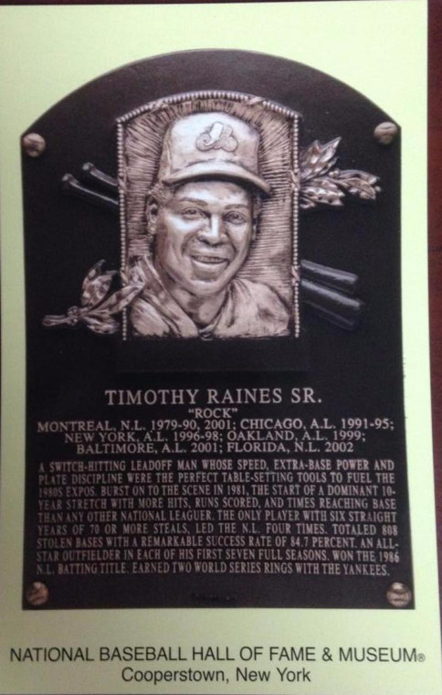 Tim Raines Stamped and Canceled Hall of Fame Gold Plaque Postcard