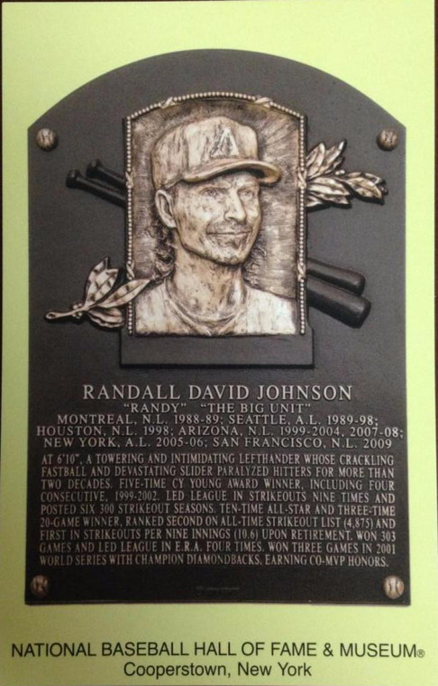 Randy Johnson Stamped and Canceled Hall of Fame Gold Plaque Postcard