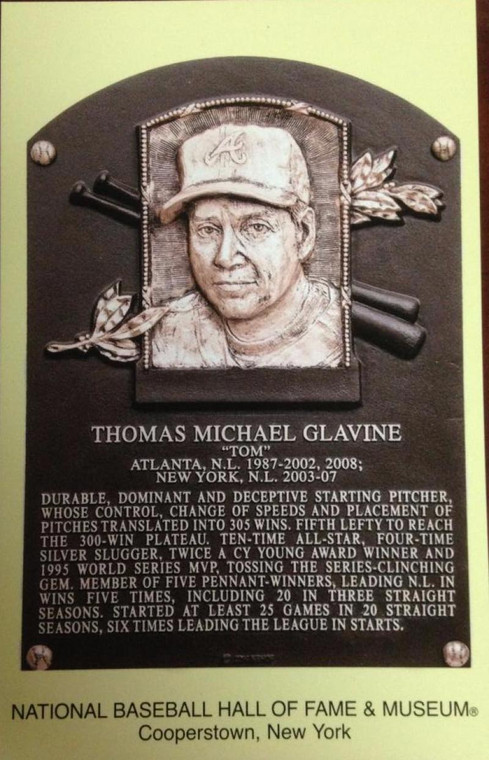 Tom Glavine Stamped and Canceled Hall of Fame Gold Plaque Postcard