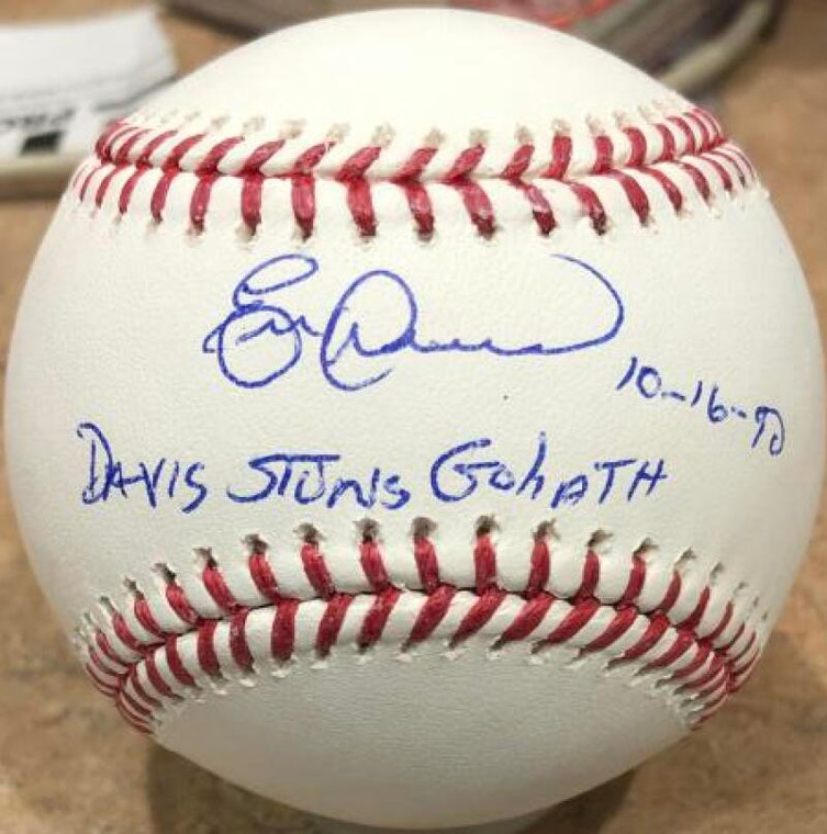 Eric Davis Autographed ROMLB Baseball Inscribed Davis Stuns Goliath 10-16-90 