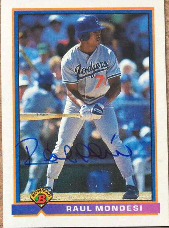 SOLD 108634 Raul Mondesi Autographed 1991 Bowman #593 Rookie Card