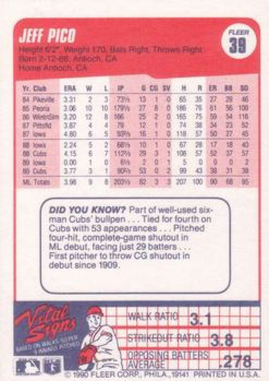 1990 Fleer #39 Jeff Pico VG Chicago Cubs 