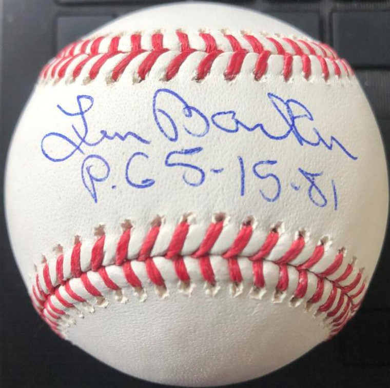 Len Barker Autographed PG 5-15-81 Inscribed ROMLB Baseball 