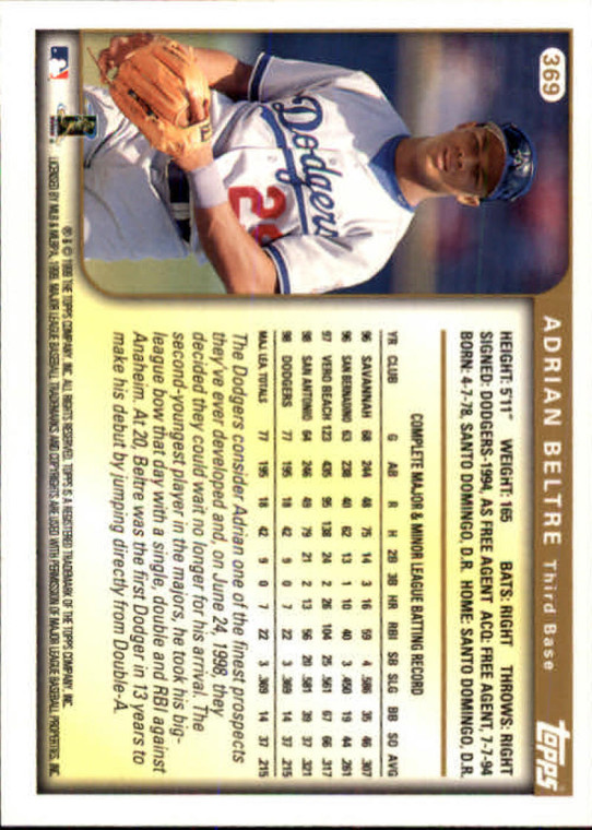 1999 Topps #369 Adrian Beltre VG Los Angeles Dodgers 