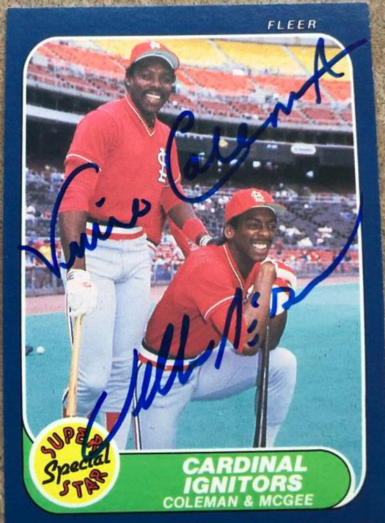 SOLD 116047 Willie McGee & Vince Coleman Dual Autographed 1986 Fleer #636 Cardinal Ignitors