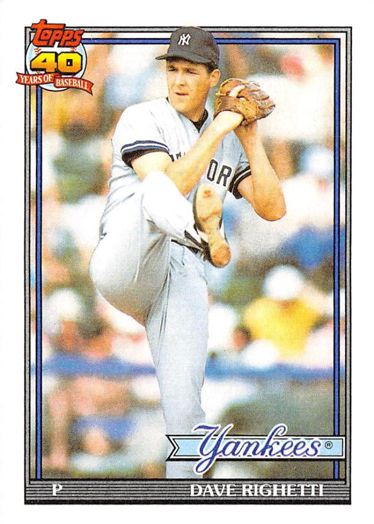 1991 Topps #410 Dave Righetti VG New York Yankees 