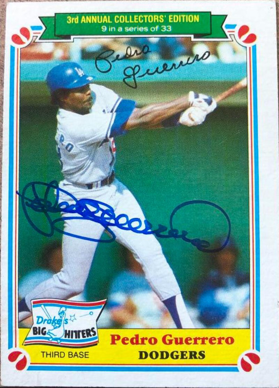 SOLD 118755 Pedro Guerrero Autographed 1983 Topps Drake's Big Hitters #9