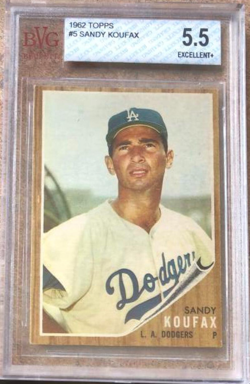 SOLD 119351 Sandy Koufax 1962 Topps #5 Beckett 5.5 Slabbed 