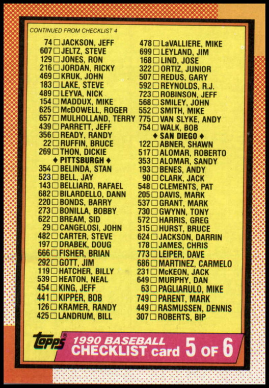 1990 Topps #646 Checklist VG Checklist 