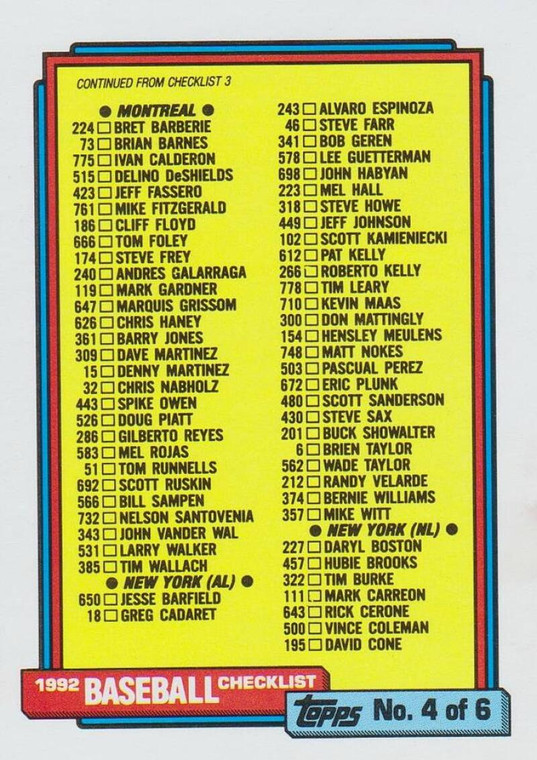 1992 Topps #527 Checklist 397-528 VG 