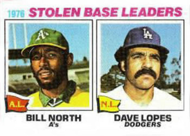 1977 Topps #4 Bill North/Davey Lopes Stolen Base Leaders VG Oakland Athletics/Los Angeles Dodgers 